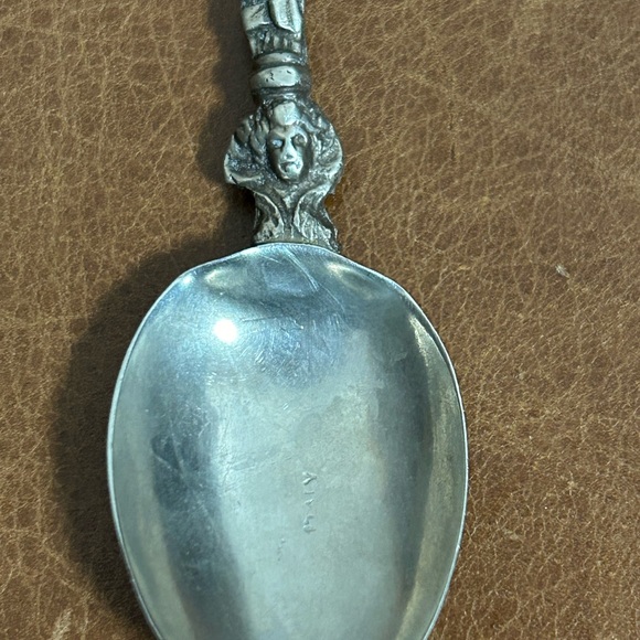 Vintage Silver Italian Style Souvenir Spoon with a Nude Man and a Angle Face - Picture 5 of 10